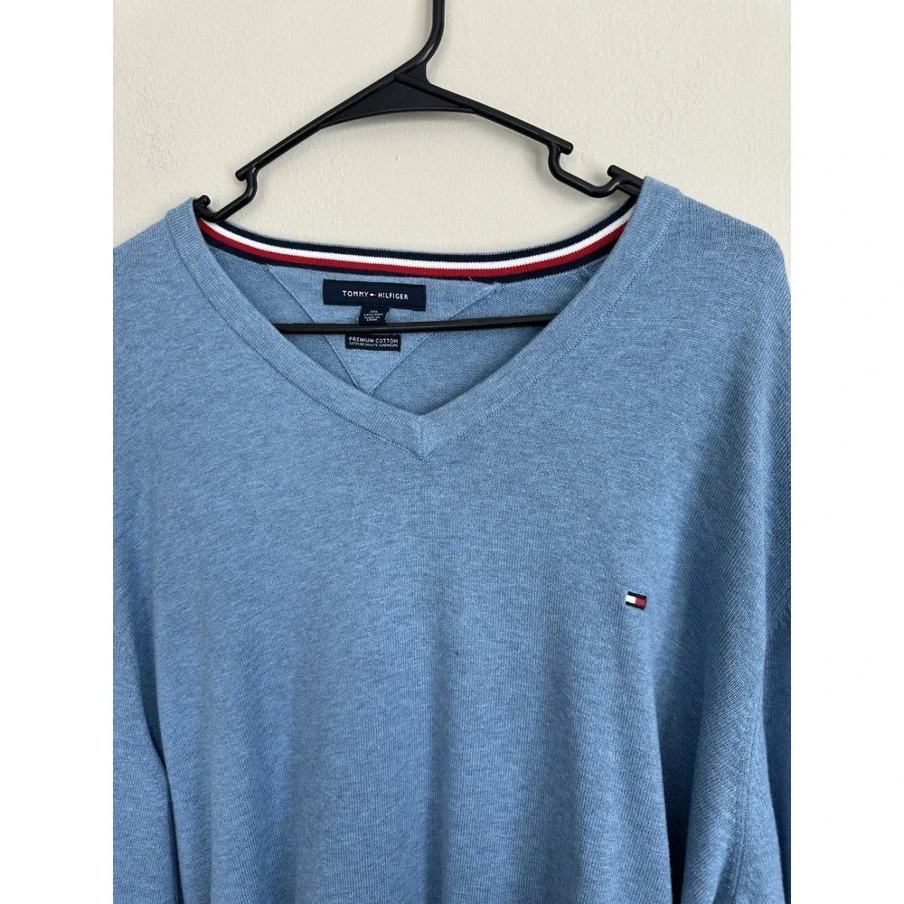 Tommy Hilfiger 3XL Premium Pima Cotton V-Neck Light Blue Sweater Big & Tall